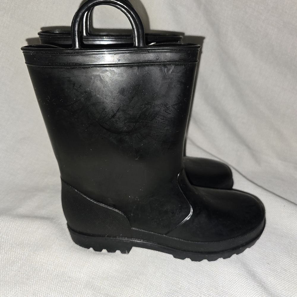 Arcade Kids Black Rain Boots with Handles Sz 3 Cottage Coastal Nature Weather
